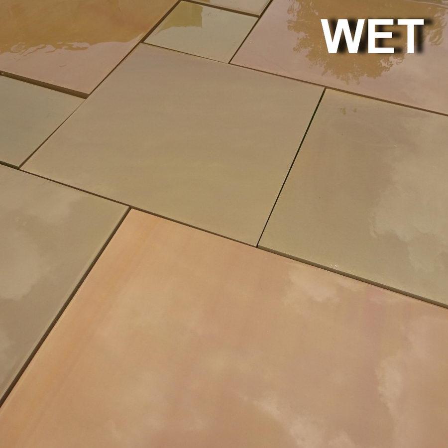 smooth sawn honed sandstone Raj green patio slabs