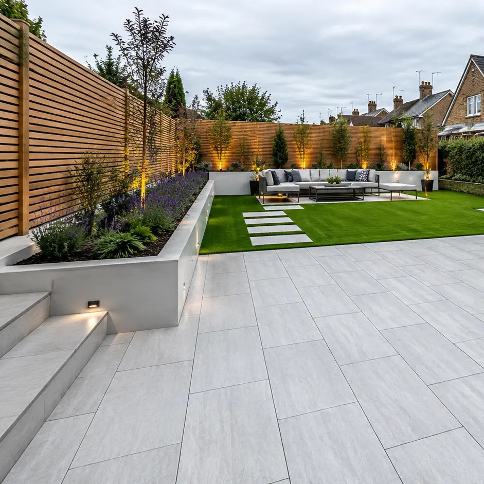 Kandla grey porcelain paving tiles 900 x 600