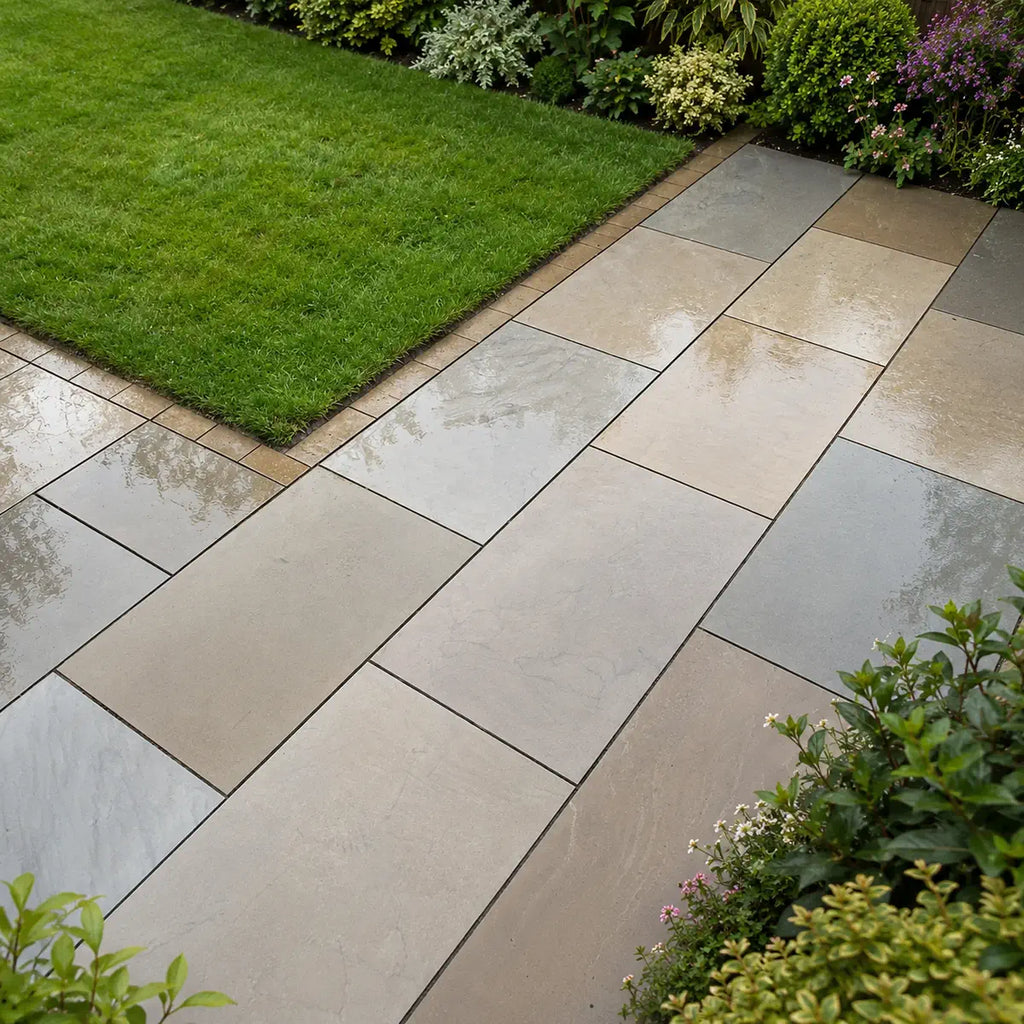 Raj green smooth Indian sandstone paving 900 x 600