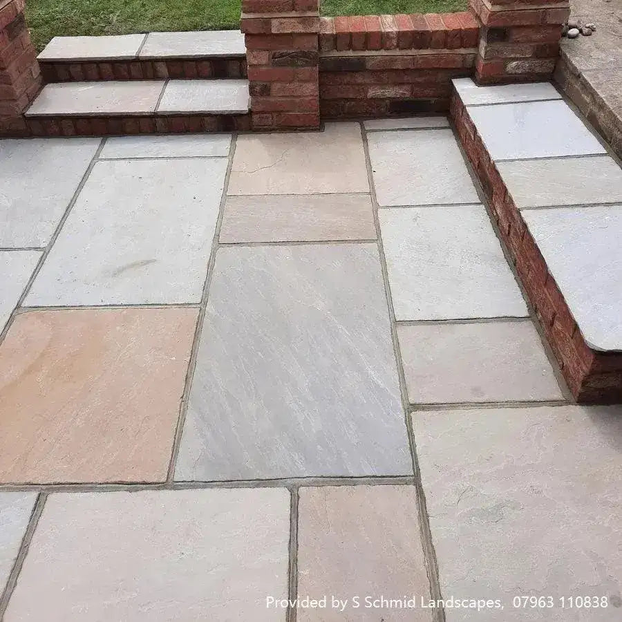 Raj blend Indian sandstone patio paving slabs