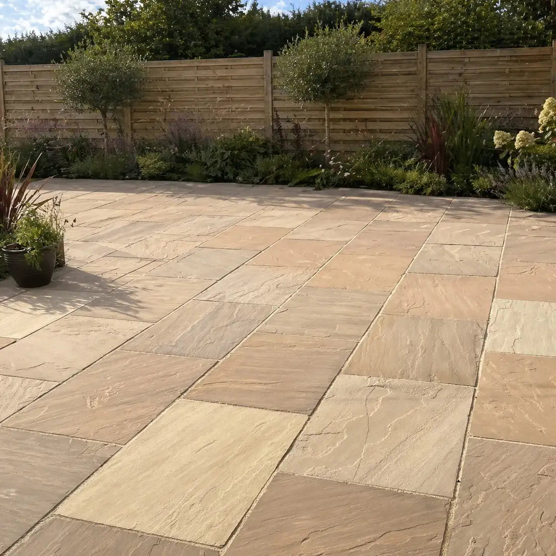Raj green Indian sandstone paving 900 x 600