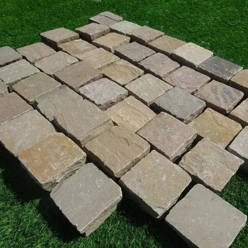 Raj green Indian sandstone cobbles