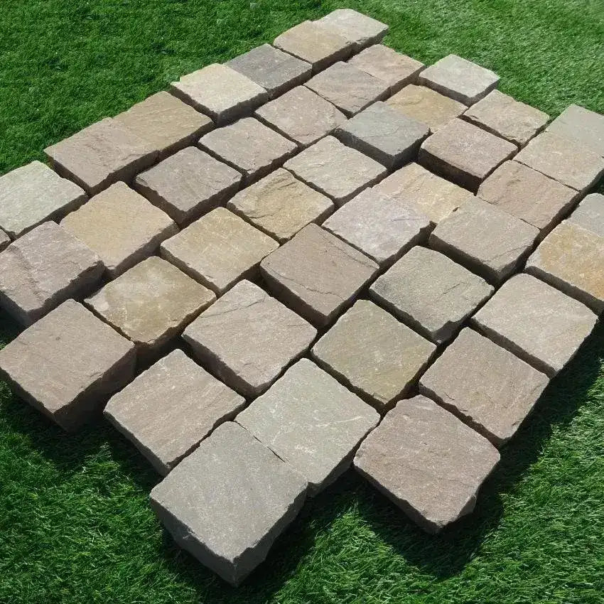 Raj green Indian sandstone cobbles setts