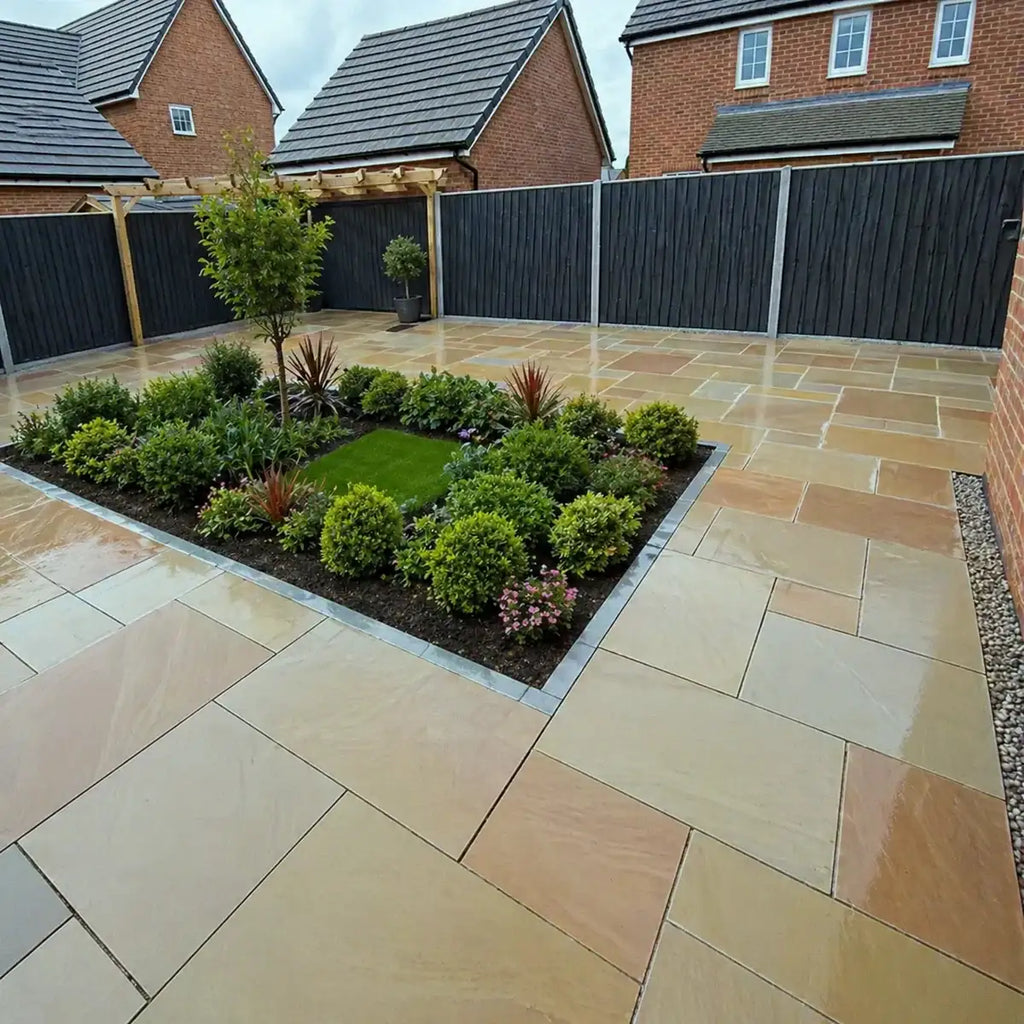 Raj green smooth sandstone paving patio packs
