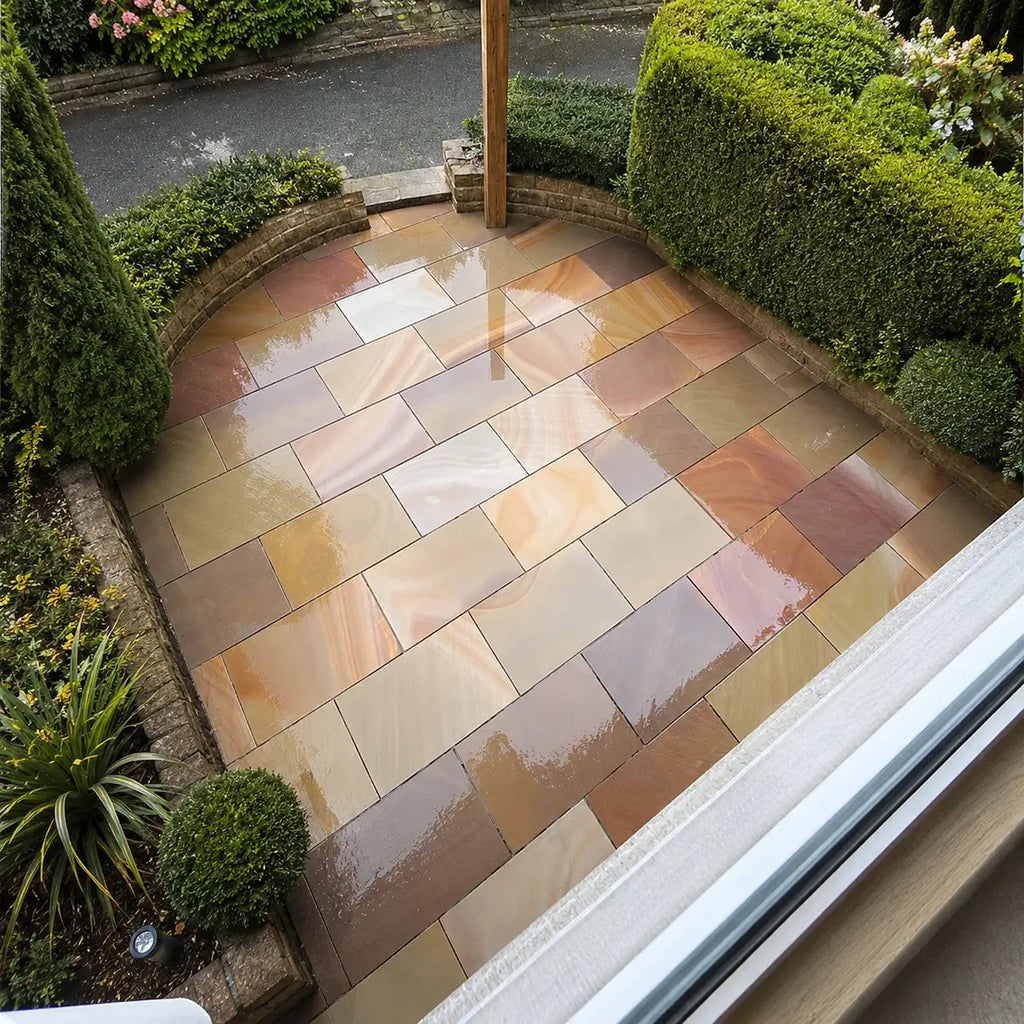 Rippon buff smooth Indian sandstone paving 900 x 600