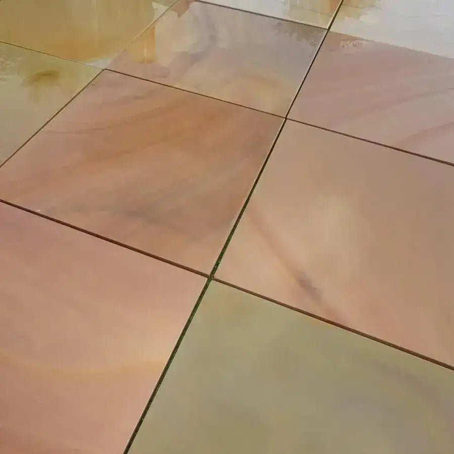 Rippon buff smooth Indian sandstone slabs sawn honed