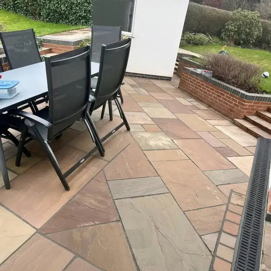 autumn brown Indian sandstone paving patio packs