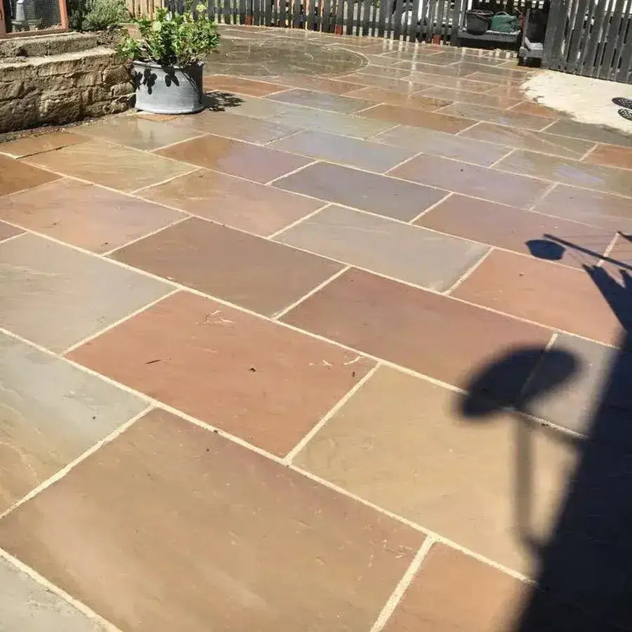 autumn brown Indian sandstone paving slabs 900 x 600