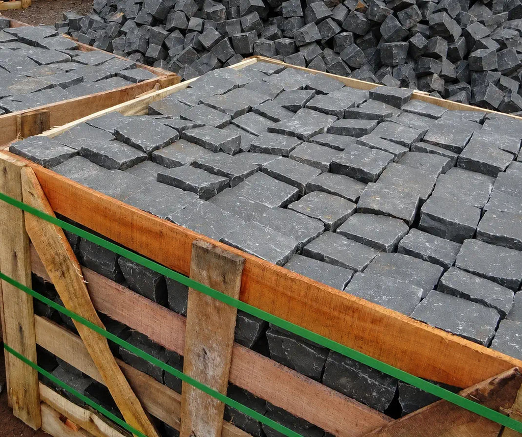 black basalt setts cobbles 200 x 100 x 50