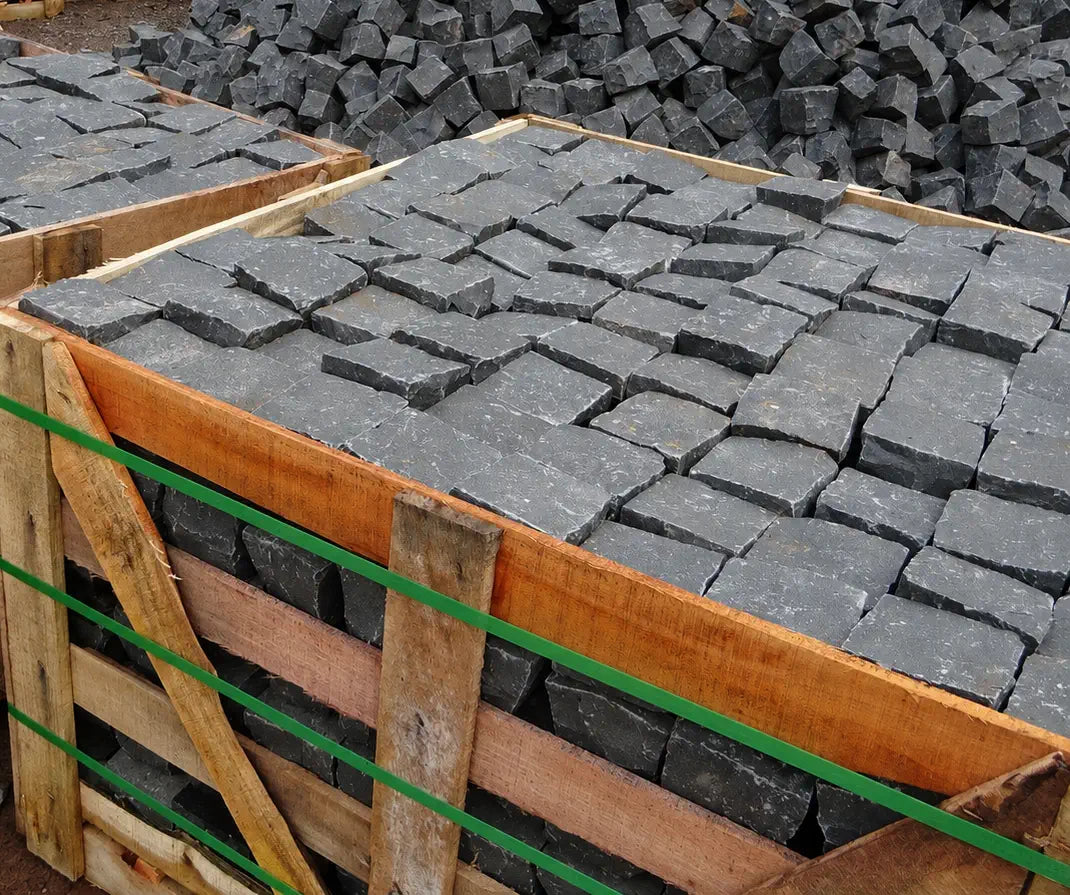 black basalt setts cobbles 200 x 100 x 50