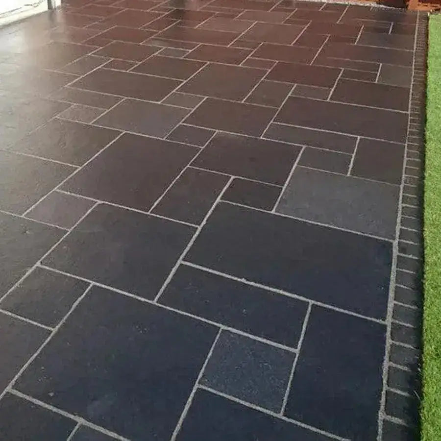 black limestone paving slabs