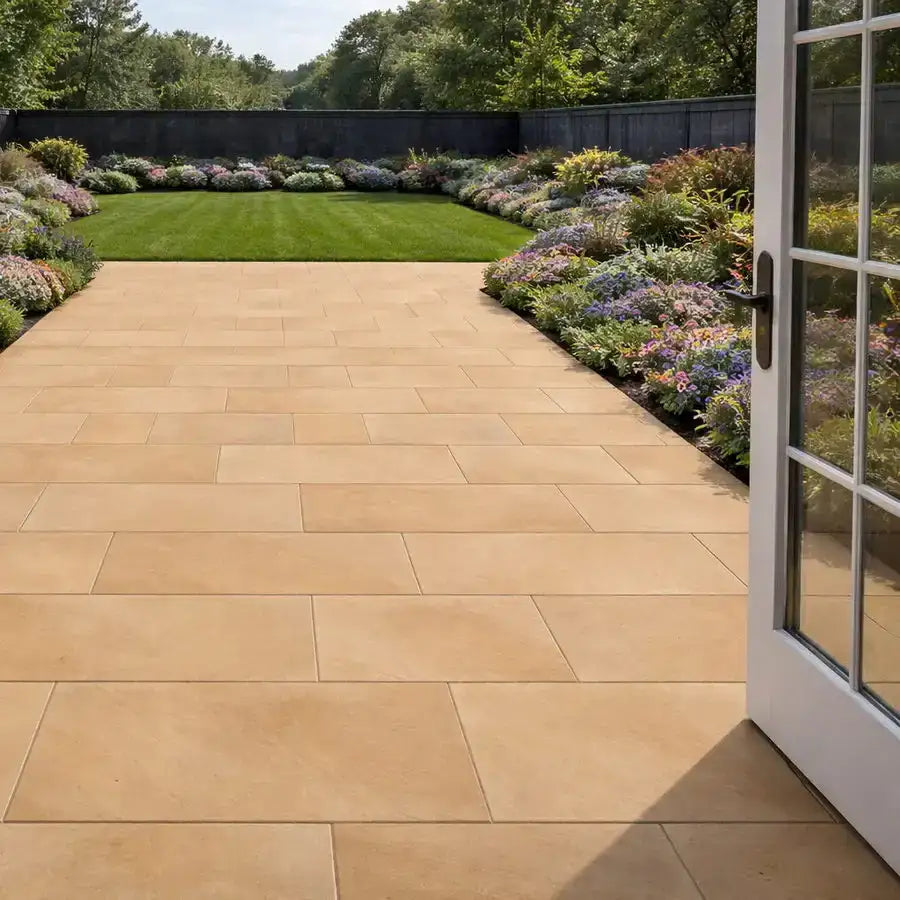 buff sandstone porcelain paving tiles 900 x 600 x 20