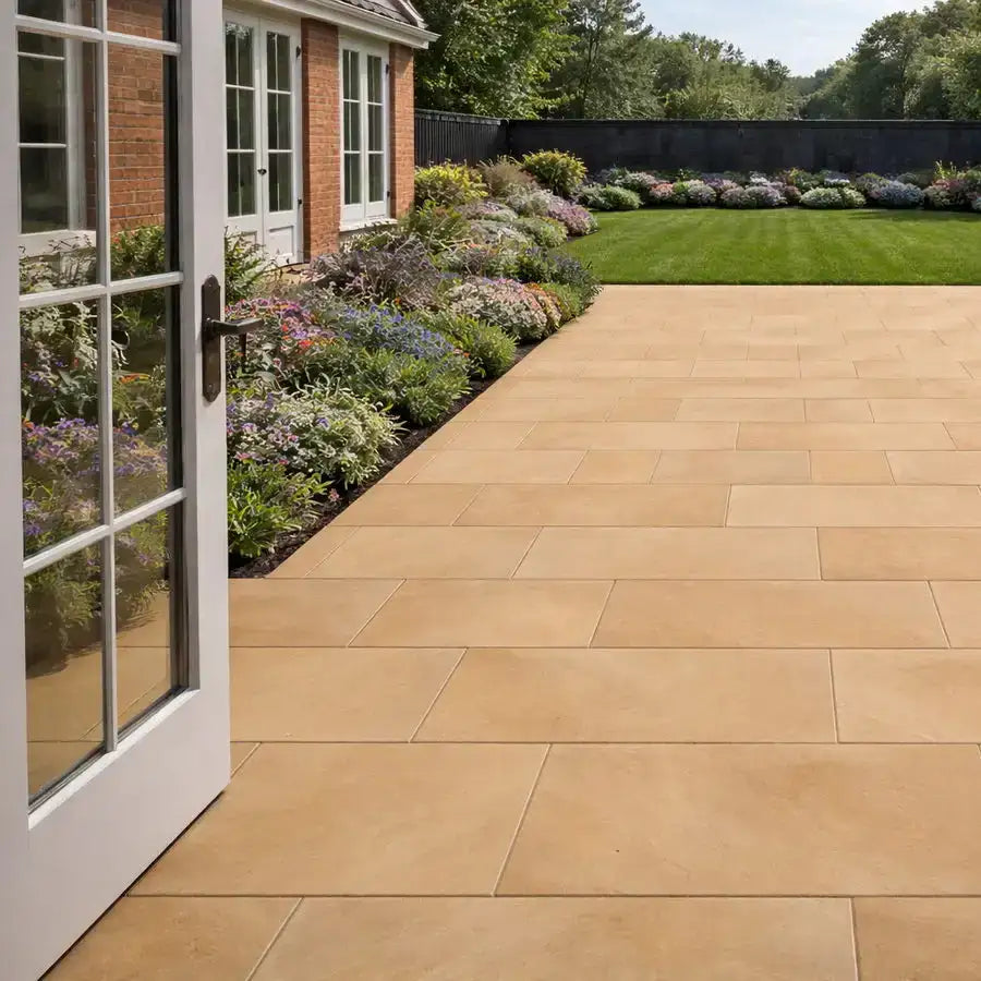 buff sandstone porcelain paving tiles 900 x 600 x 20