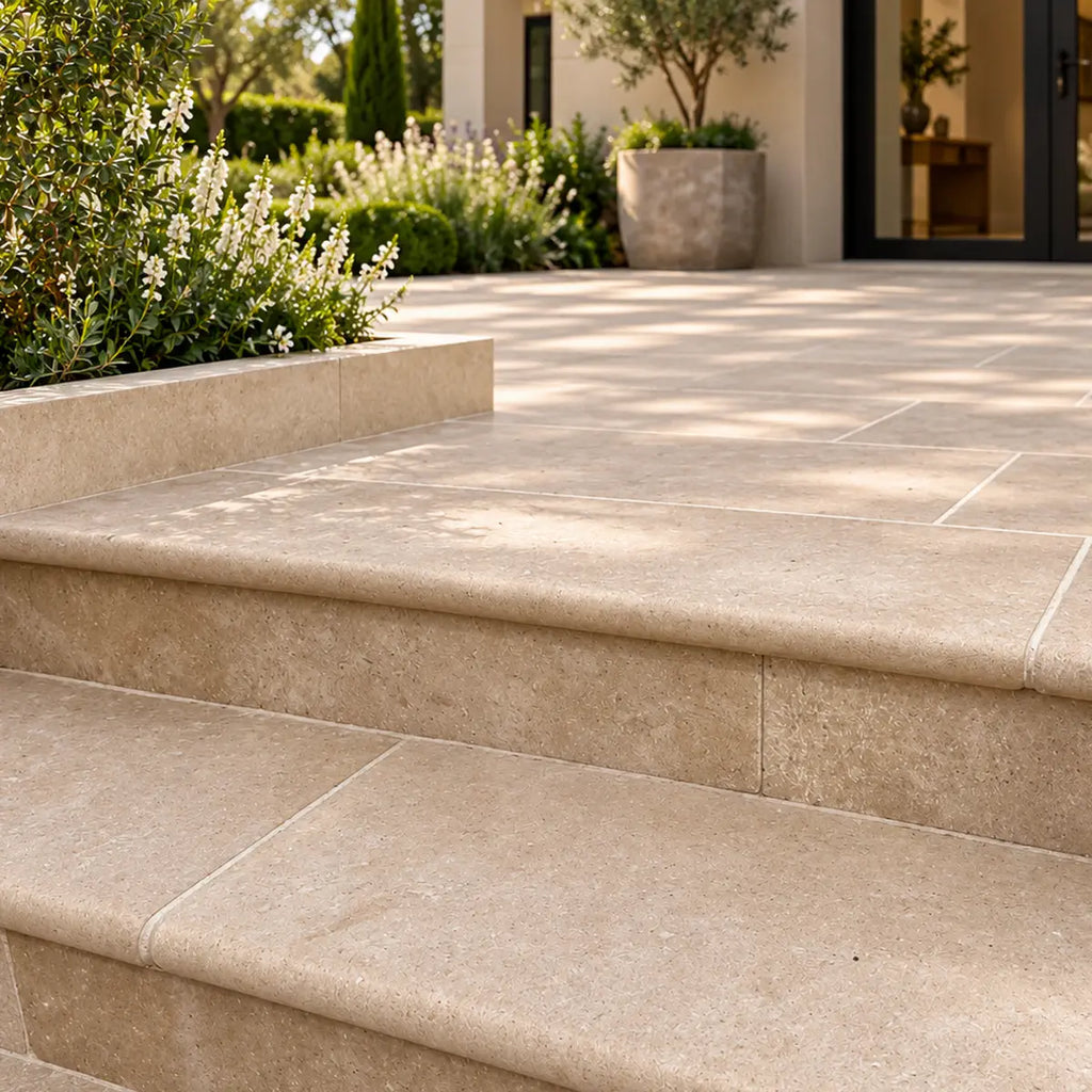 Dijon limestone bullnose steps 900 x 400 x 40