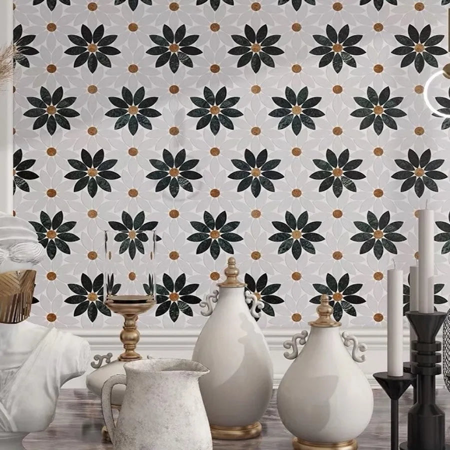 Marble Daisy Mosaic Tiles