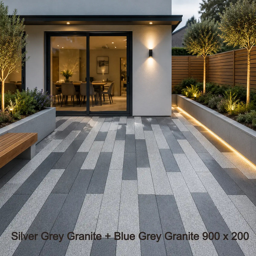 granite paving, silver grey and blue grey mixed