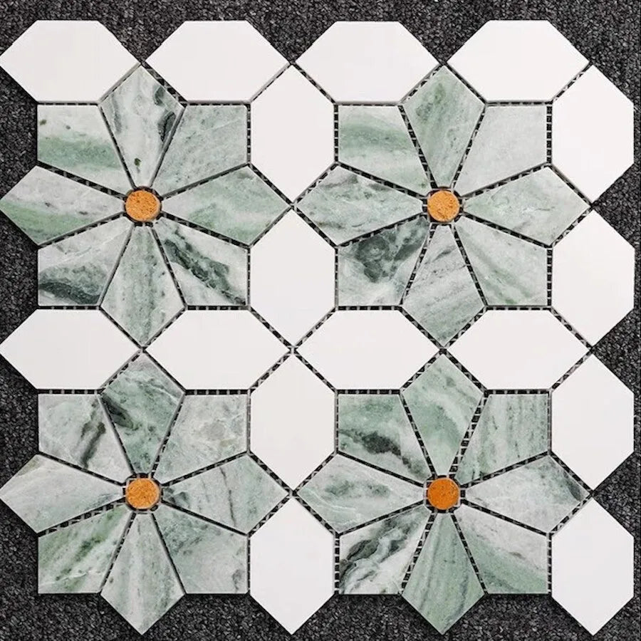 Green Blossom Mosaic Tiles