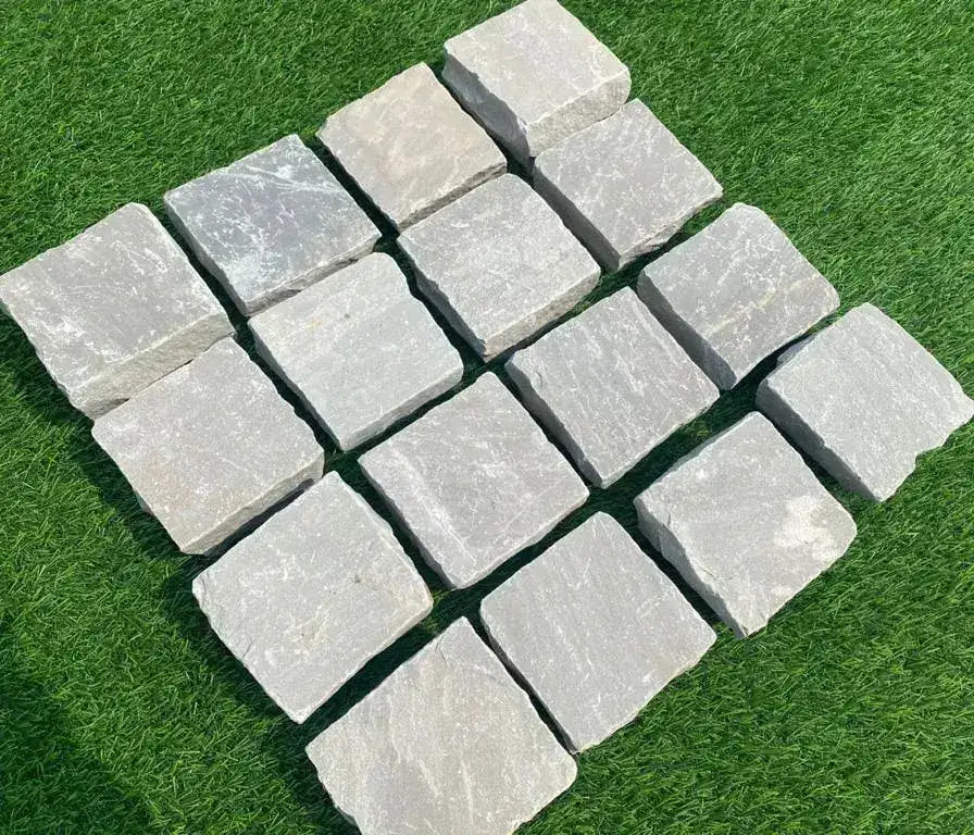 Kandla grey Indian sandstone setts cobbles