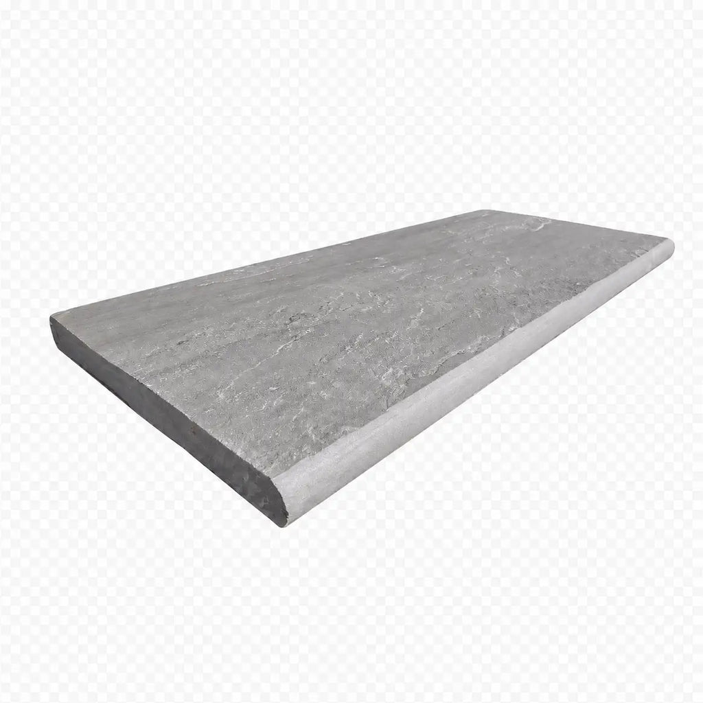 Kandla Grey sandstone bullnose steps in riven surface