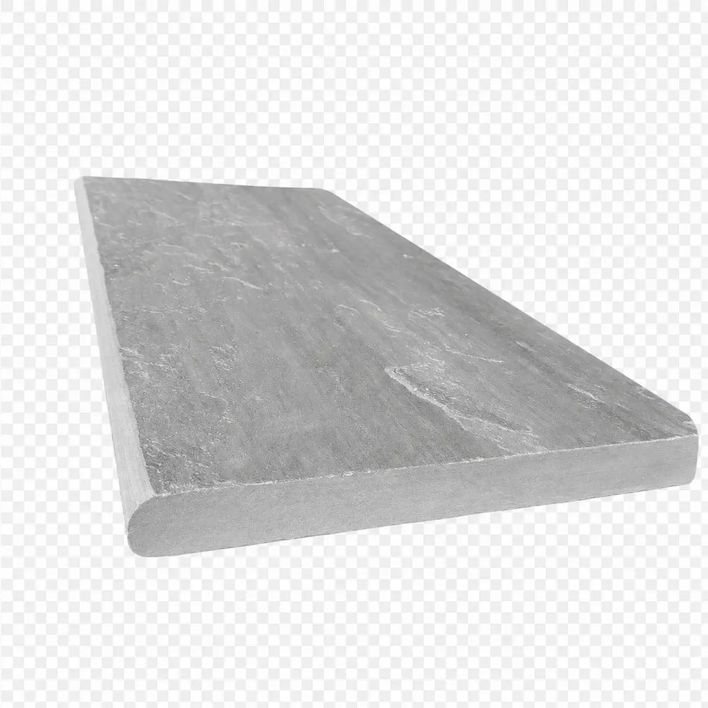 Kandla Grey sandstone bullnose steps in riven surface