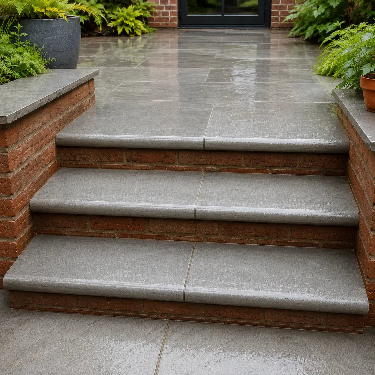 Kandla Grey sandstone bullnose steps riven