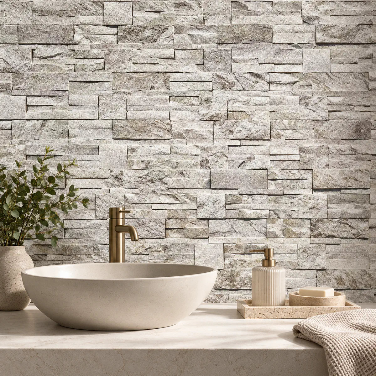 Leaf Trace Snow Marble Split Face Tiles