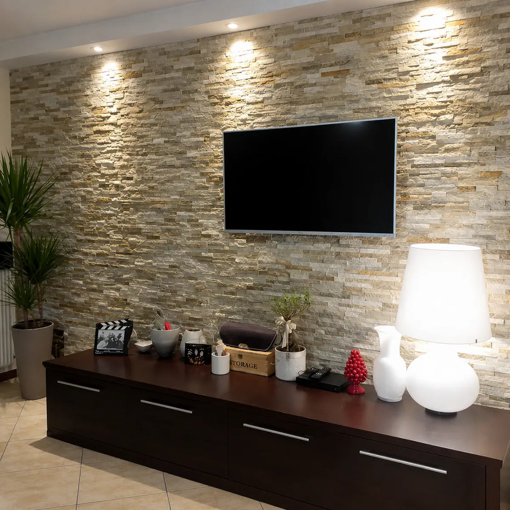 oyster split face tiles for interior feature wall