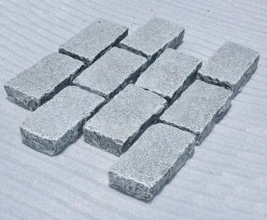paving edging grey limestone cobbles