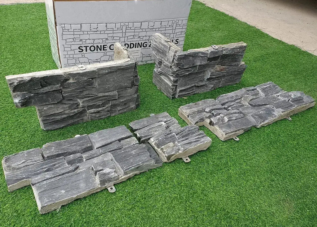 ZClad tier stone, dark grey panels