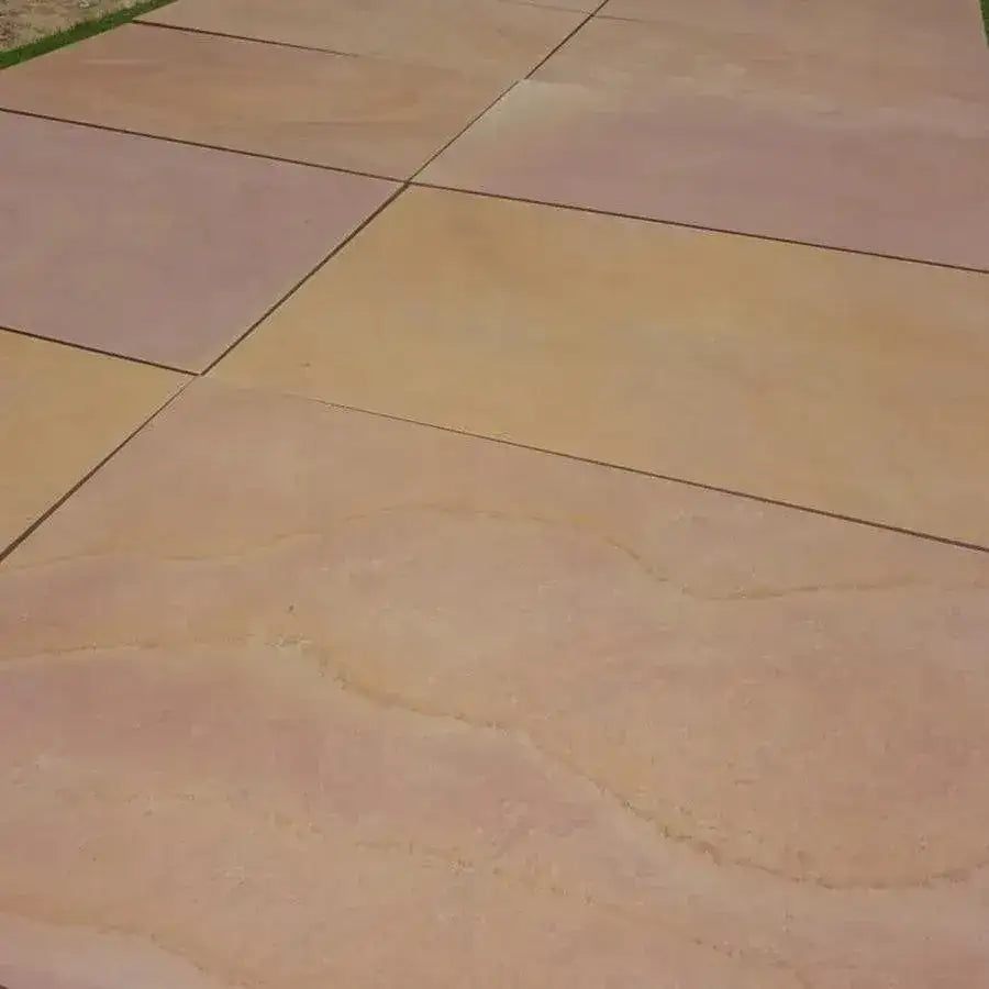 smooth Rippon buff Indian sandstone paving