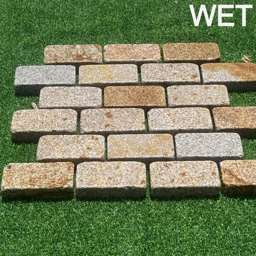 Imperial Yellow Granite Setts Sawn Tumbled 200 x 100 x 50